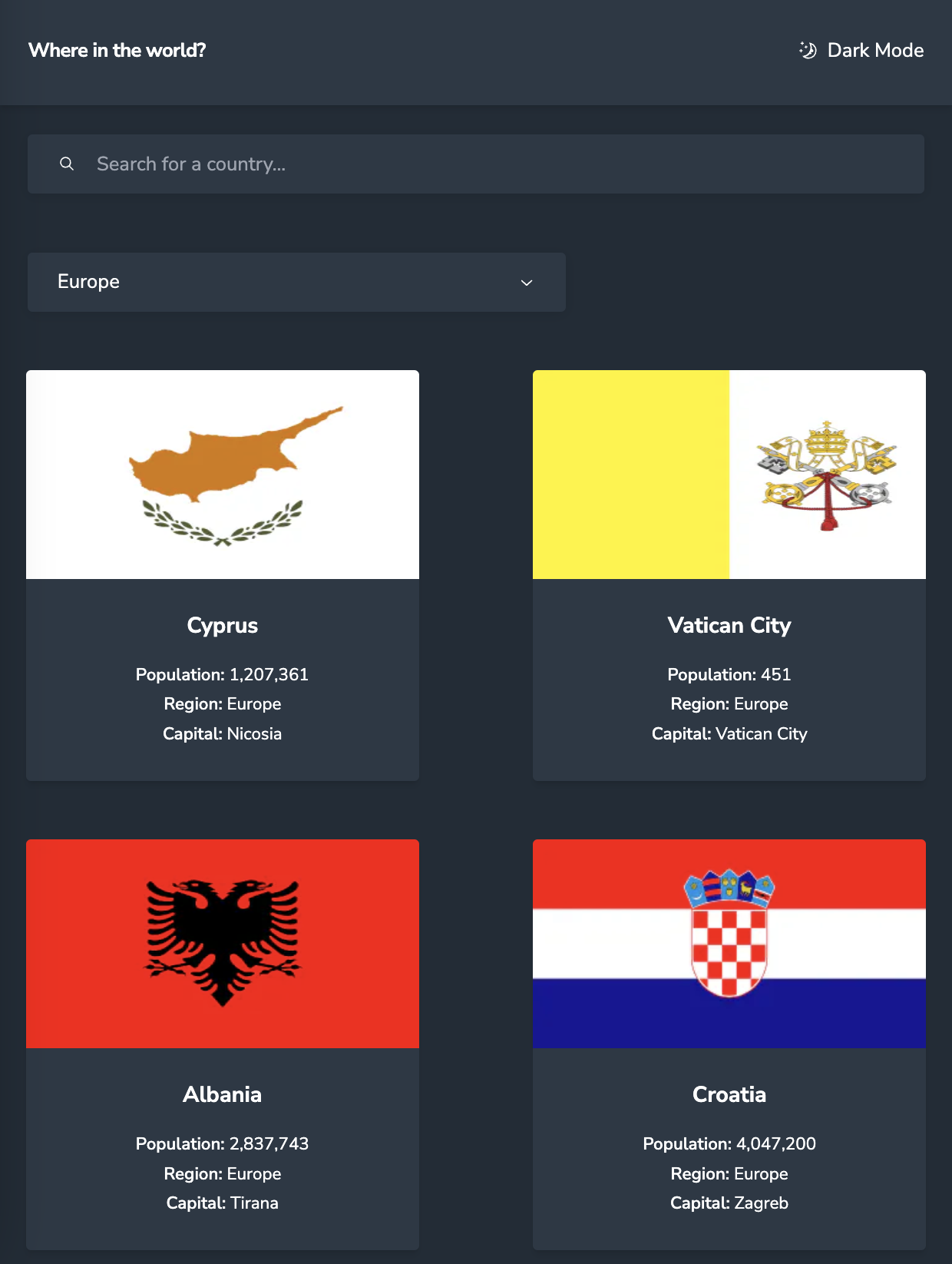 REST countries screenshot